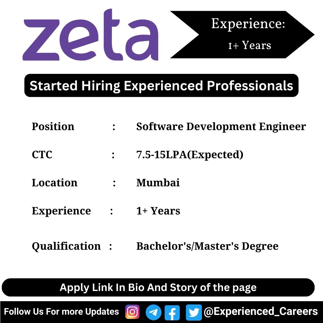 Zeta Off-Campus Drive 2024 Hiring Experienced Candidates for Software Development Engineer Position