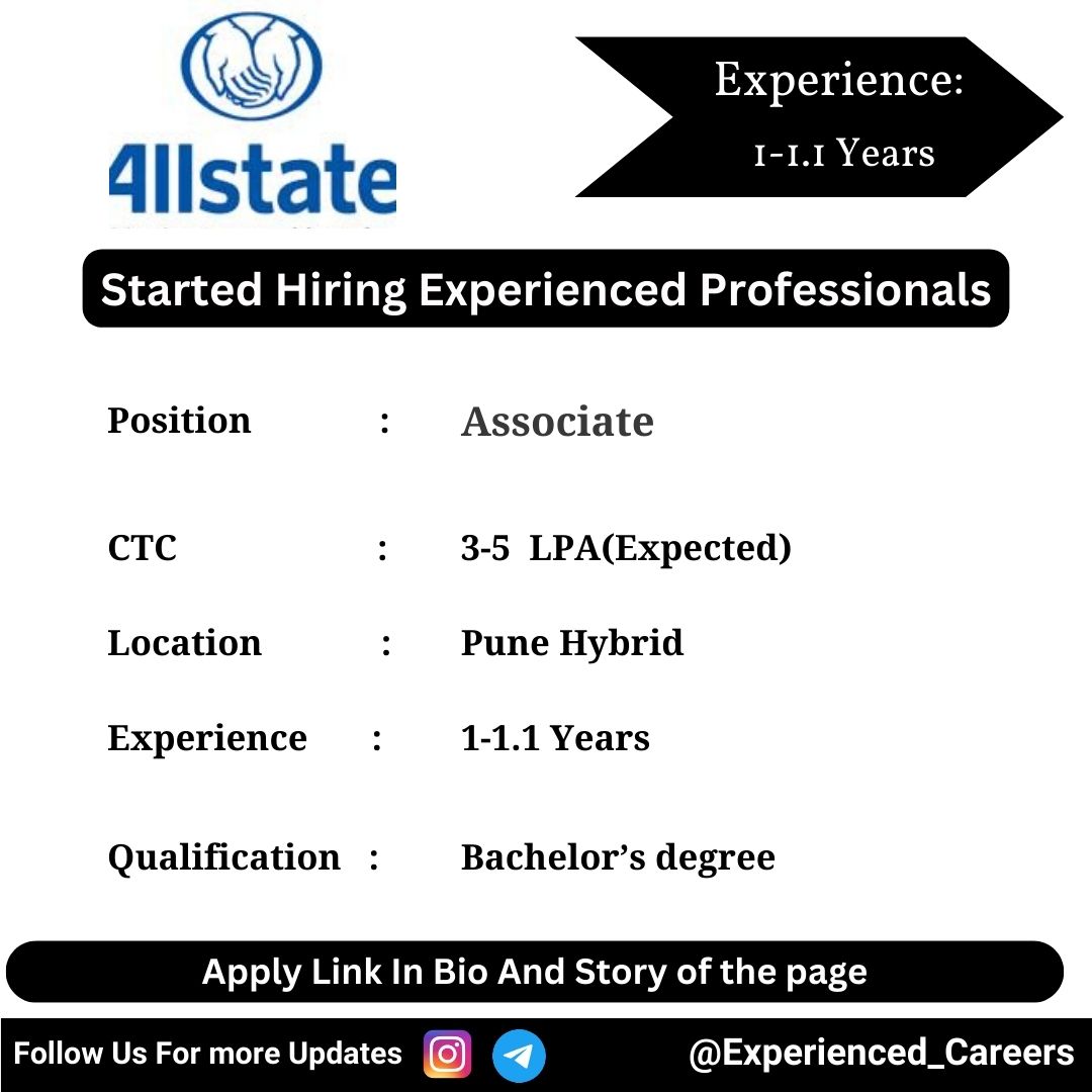 Allstate Off-Campus Drive 2024 Hiring Experienced Candidates for Associate