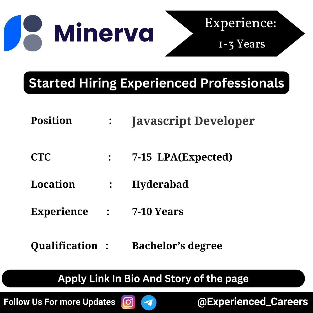 Minerva - Trusted Connections Off-Campus Drive 2024 Hiring Experienced Candidates for Javascript Developer