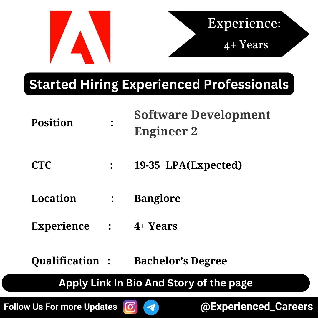 Adobe Off-Campus Drive 2024 Hiring Experienced Candidates for Software Development Engineer 2