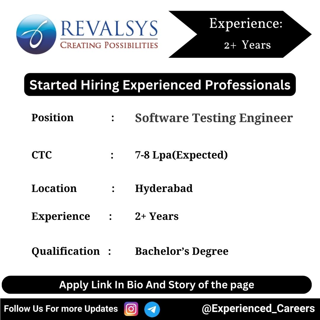 Revalsys Technologies Off-Campus Drive 2024 Hiring Experienced Candidates for Software Testing Engineer