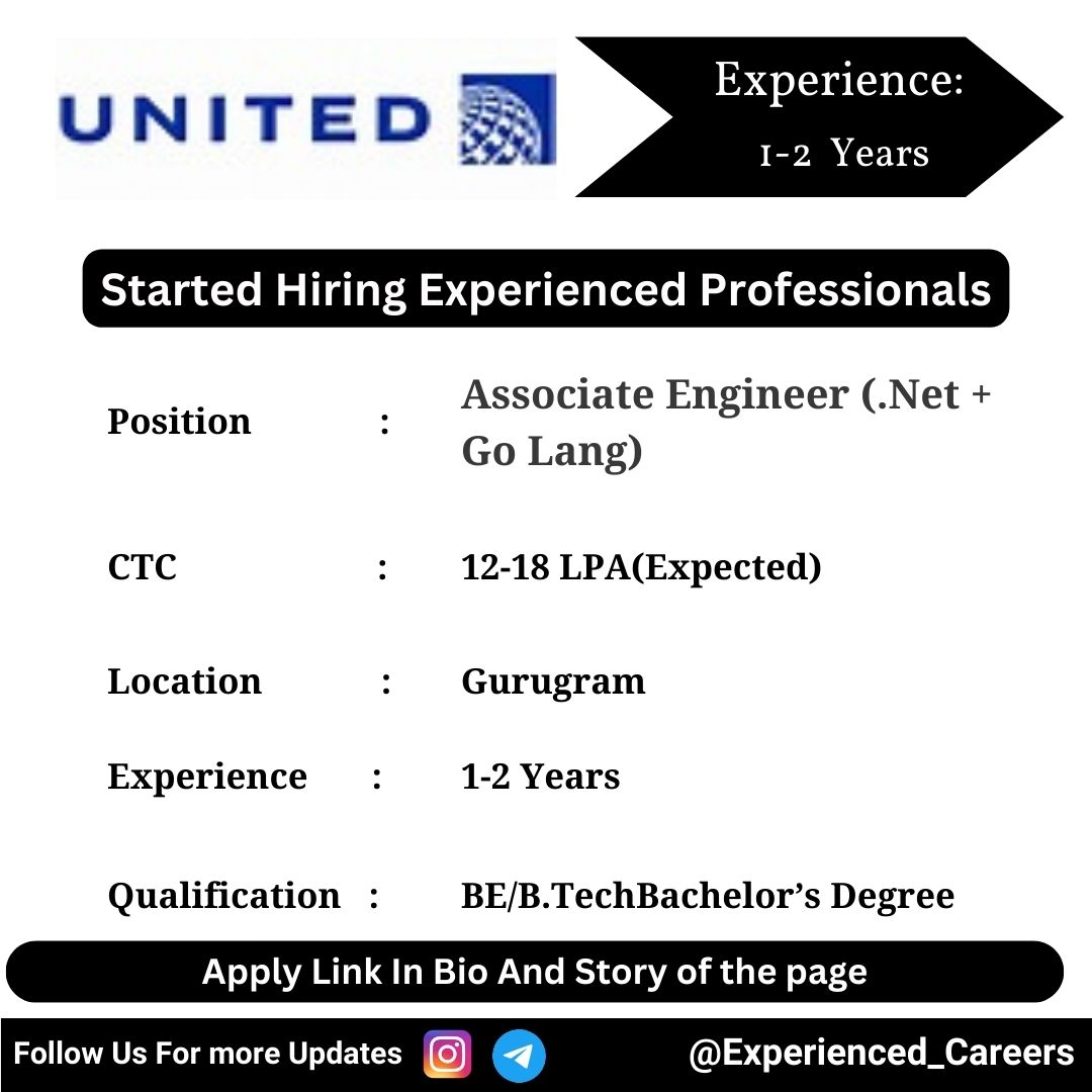 United Off-Campus Drive 2024 Hiring Experienced Candidates for Associate Engineer (.Net + Go Lang)