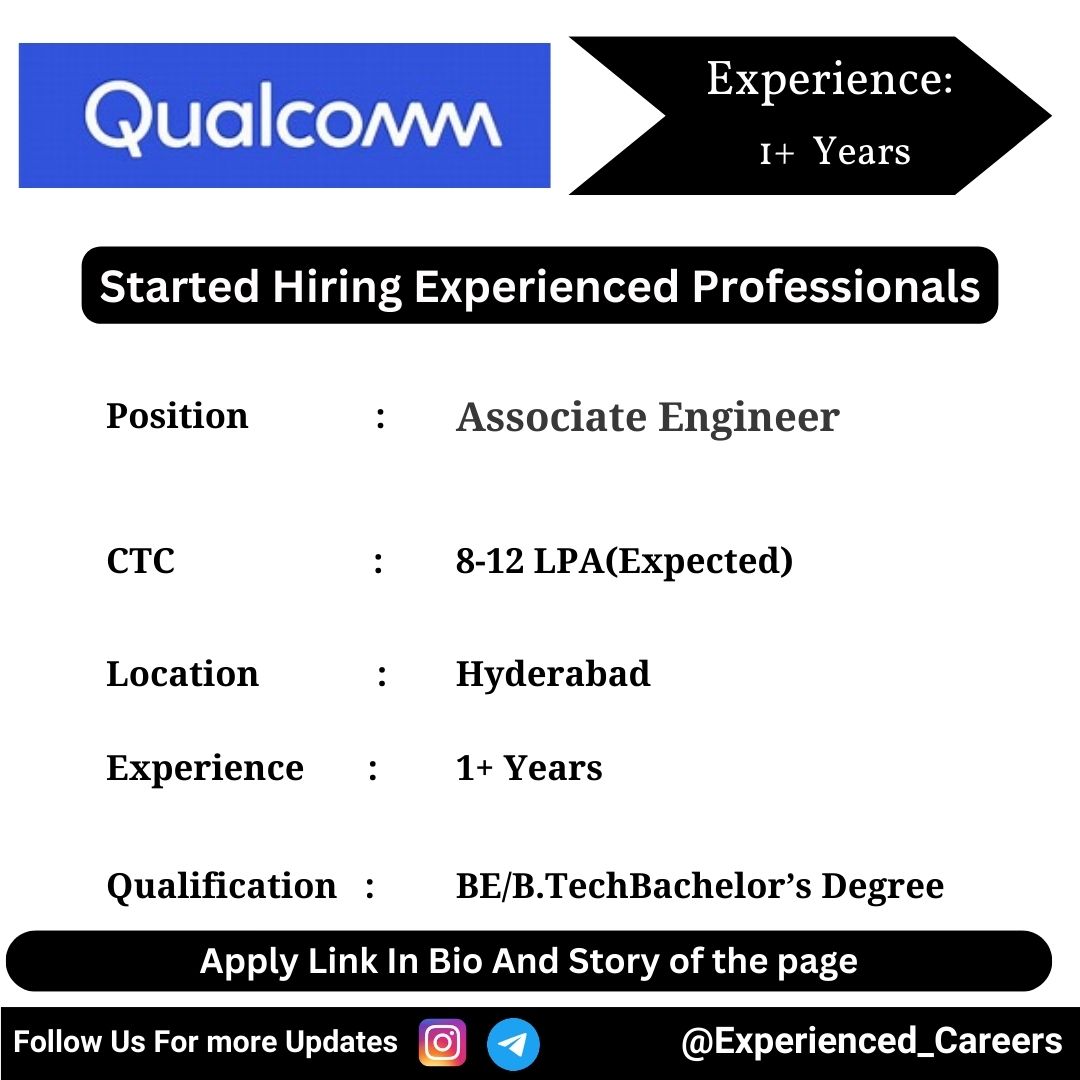 Qualcomm Off-Campus Drive 2024 Hiring Experienced Candidates for Associate Engineer