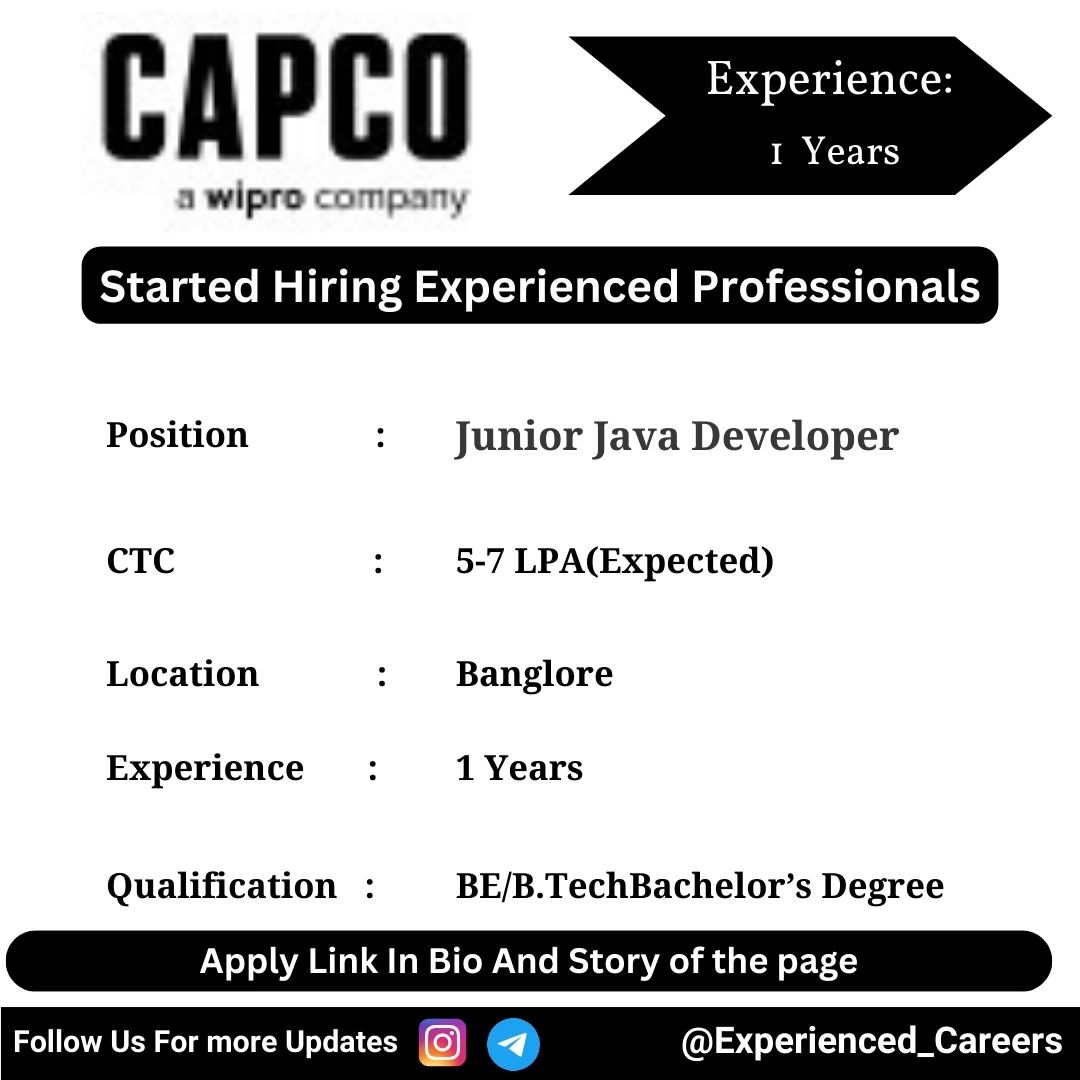 Capco Off-Campus Drive 2024 Hiring Experienced Candidates for Junior Java Developer