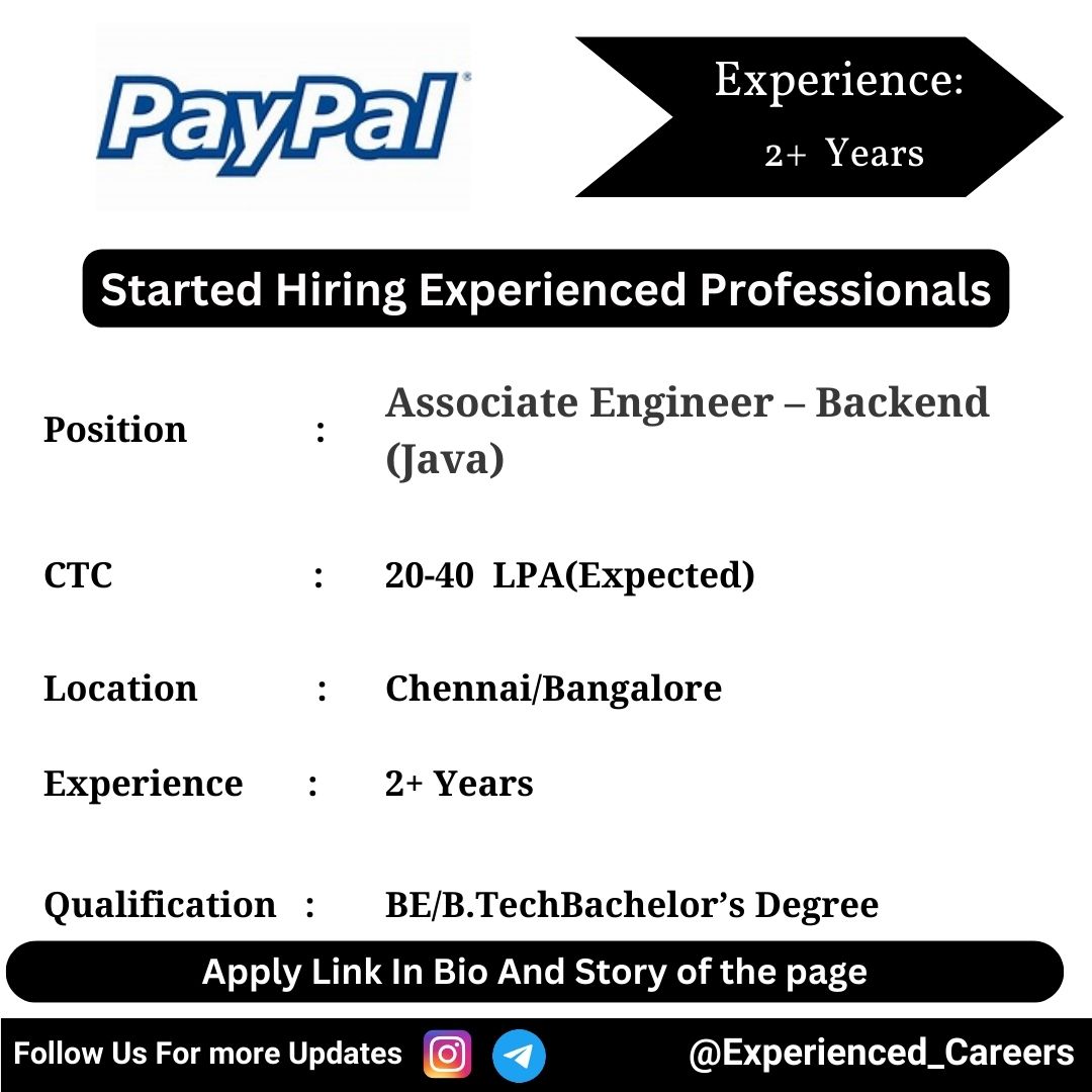 PayPal Off-Campus Drive 2024 Hiring Experienced Candidates for Associate Engineer – Backend (Java)