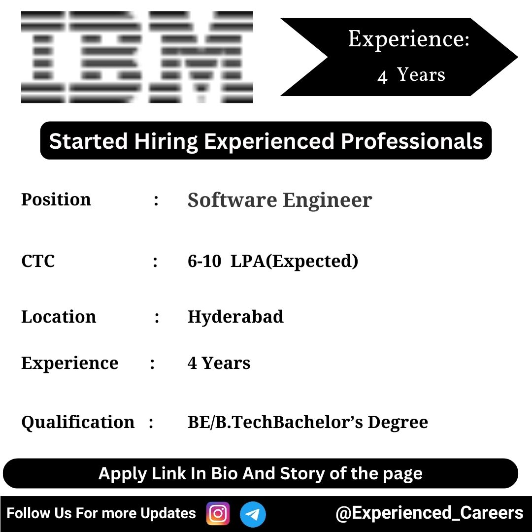 IBM Off-Campus Drive 2024 Hiring Experienced Candidates for Software Engineer