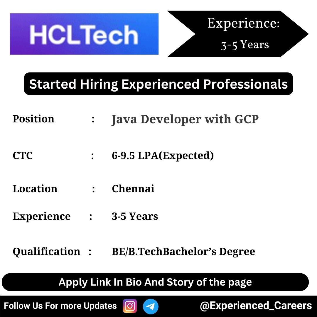 HCLTech Off-Campus Drive 2024 Hiring Experienced Candidates for Java Developer with GCP