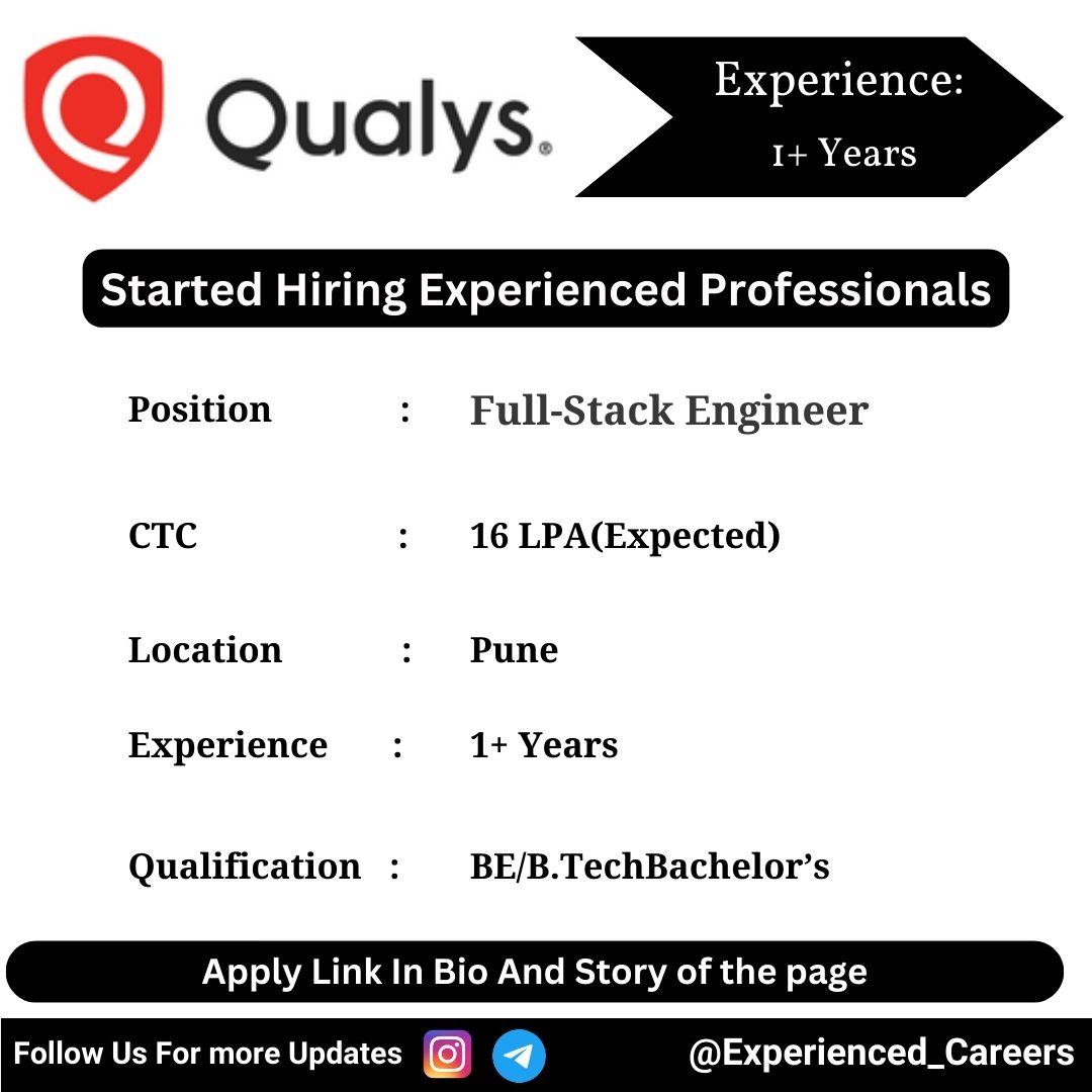 Qualys Off-Campus Drive 2024 Hiring Experienced Candidates for Full-Stack Engineer