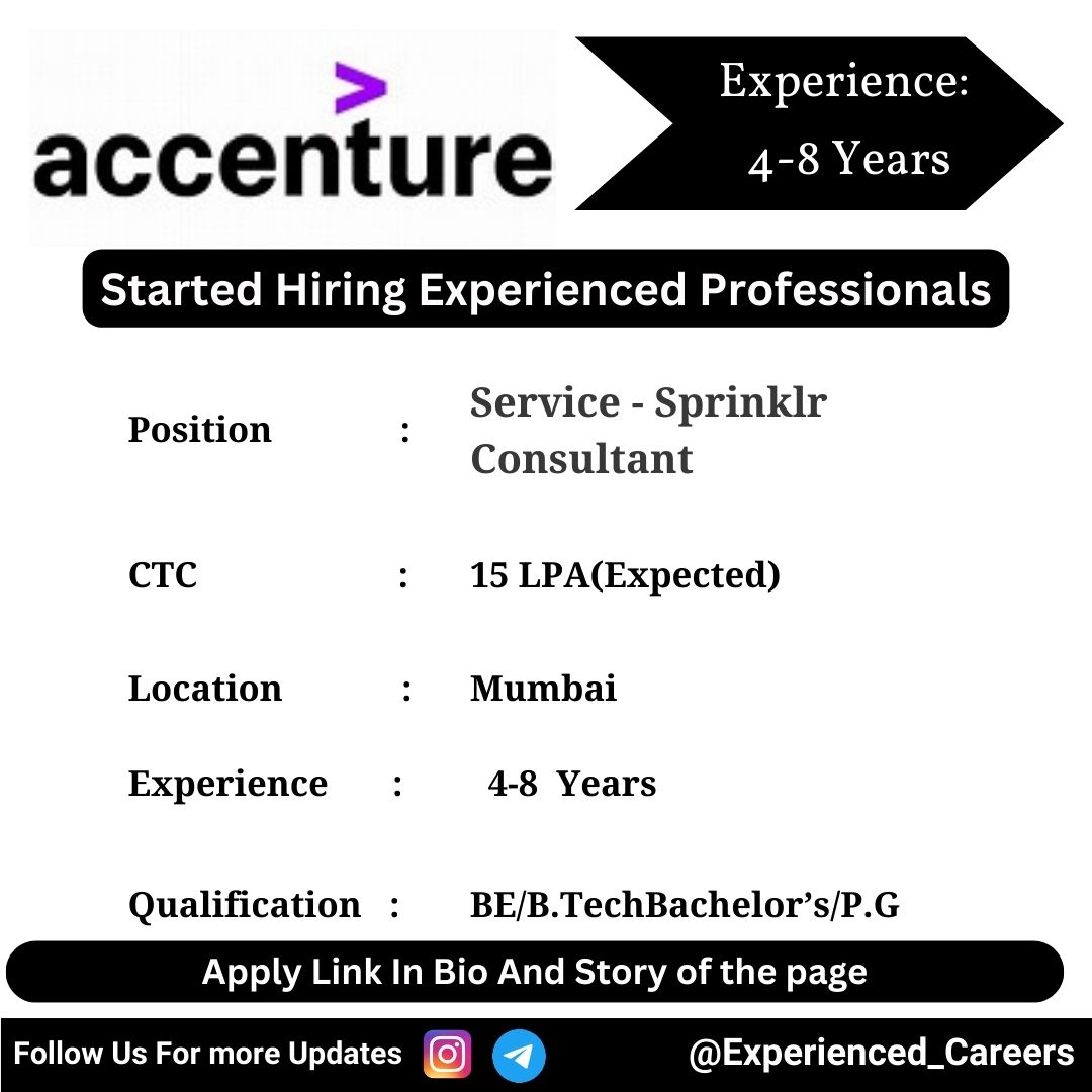 Accenture Off-Campus Drive 2024 Hiring Experienced Candidates for Service - Sprinklr Consultant