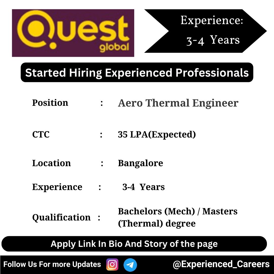 Quest Global Off-Campus Drive 2024 Hiring Experienced Candidates for Aero Thermal Engineer