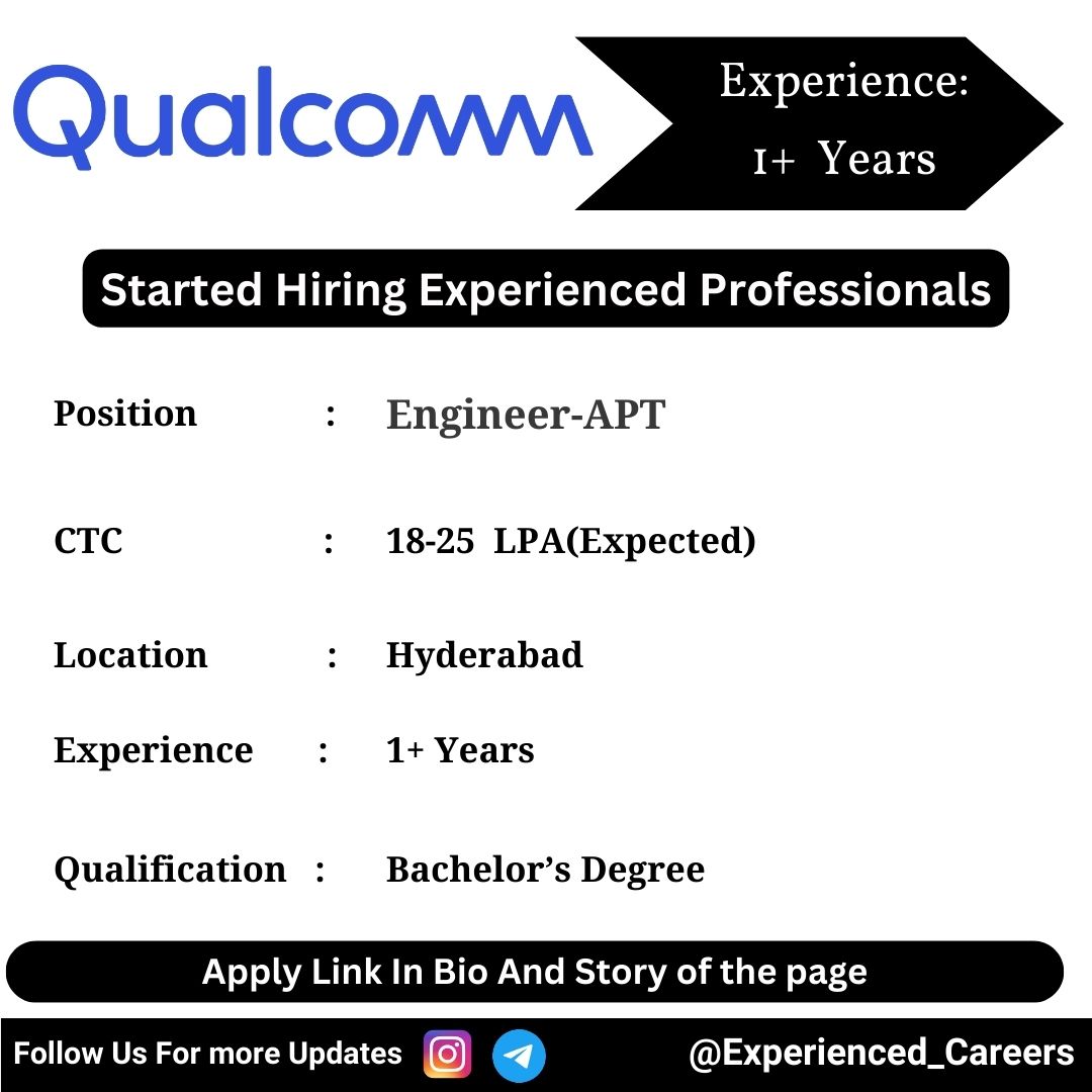 Qualcomm Off-Campus Drive 2024 Hiring Experienced Candidates for Engineer-APT