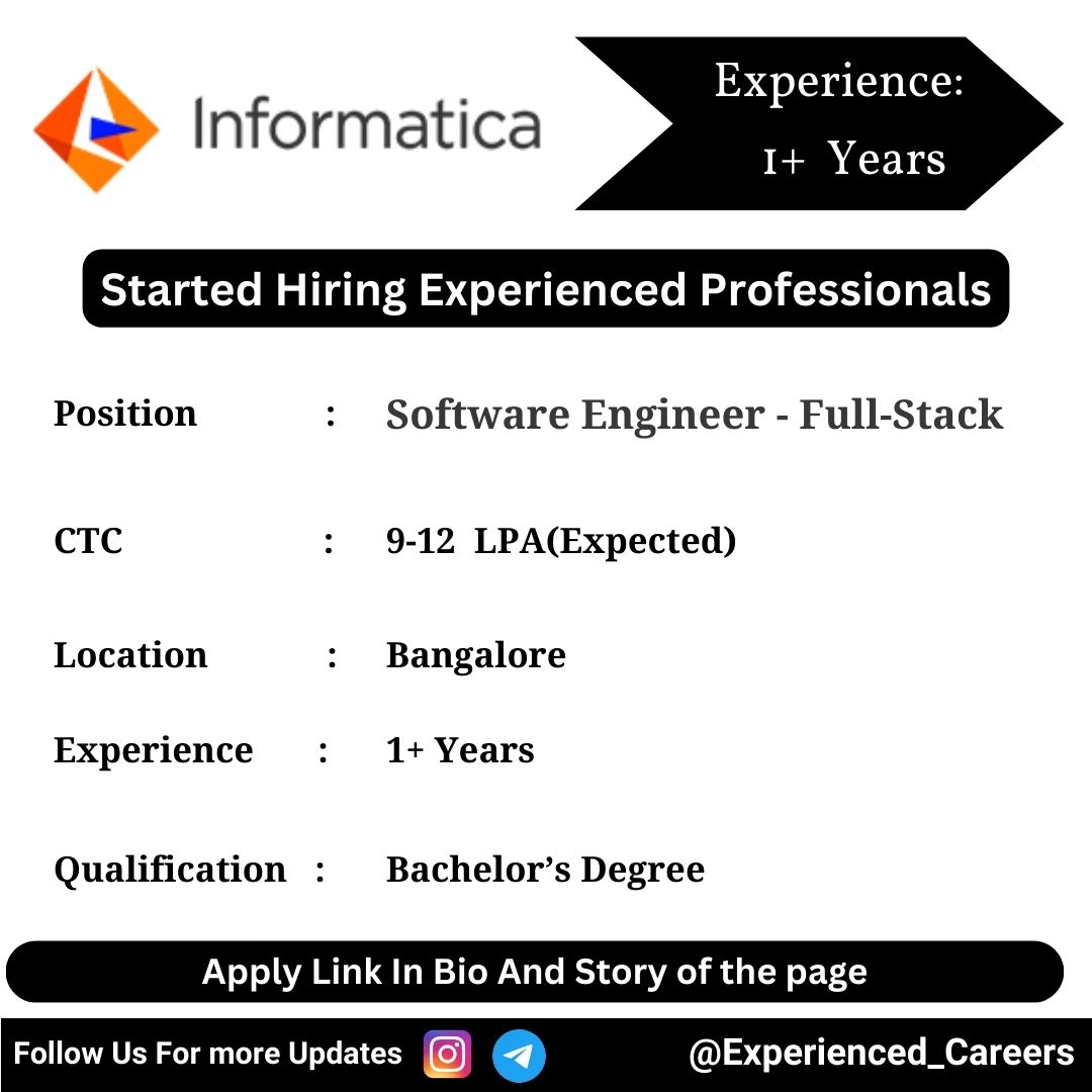 Informatica Off-Campus Drive 2024 Hiring Experienced Candidates for Software Engineer - Full-Stack