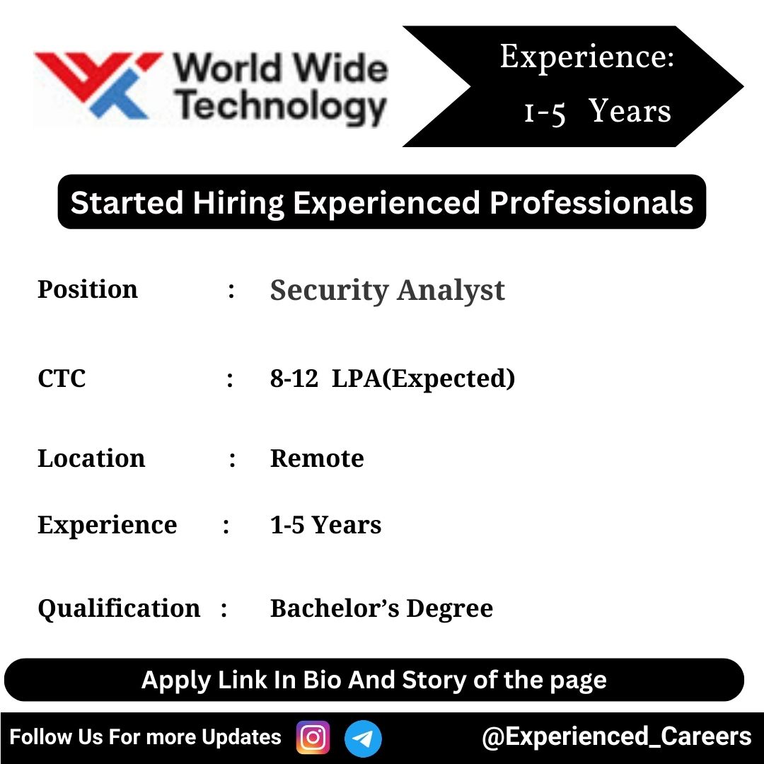 World Wide Technology Off-Campus Drive 2024 Hiring Experienced Candidates for Security Analyst