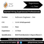 ZS Off-Campus Drive 2024 Hiring Experienced Candidates for Software Engineer - .Net