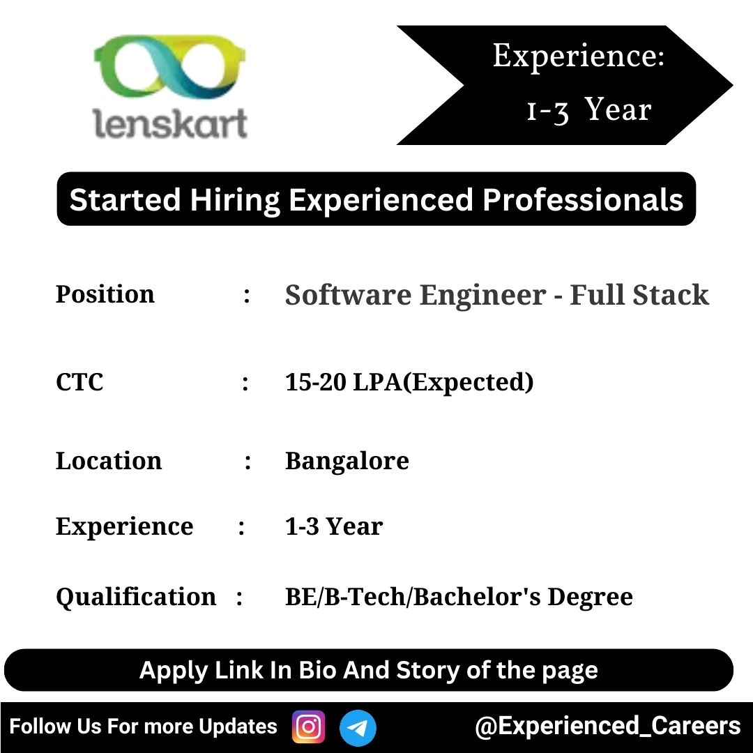 Lenskart Off-Campus Drive 2024 Hiring Experienced Candidates for Software Engineer - Full Stack