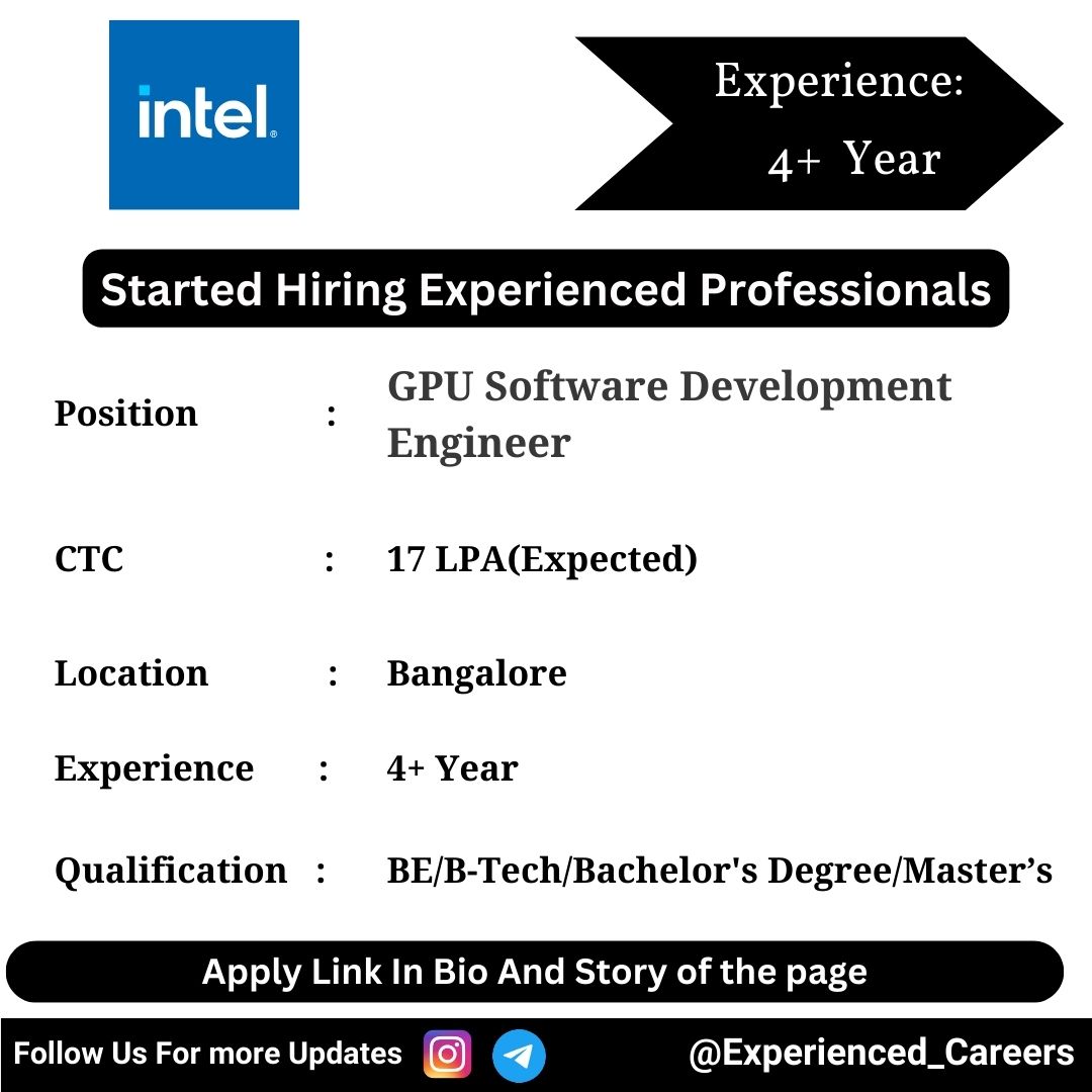 Intel Off-Campus Drive 2024 Hiring Experienced Candidates for GPU Software Development Engineer