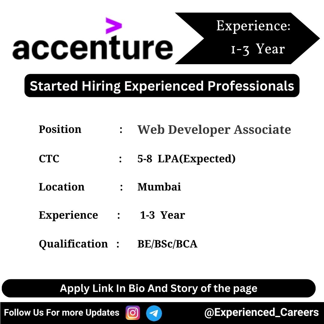 Accenture Off-Campus Drive 2024 Hiring Experienced Candidates for Web Developer Associate