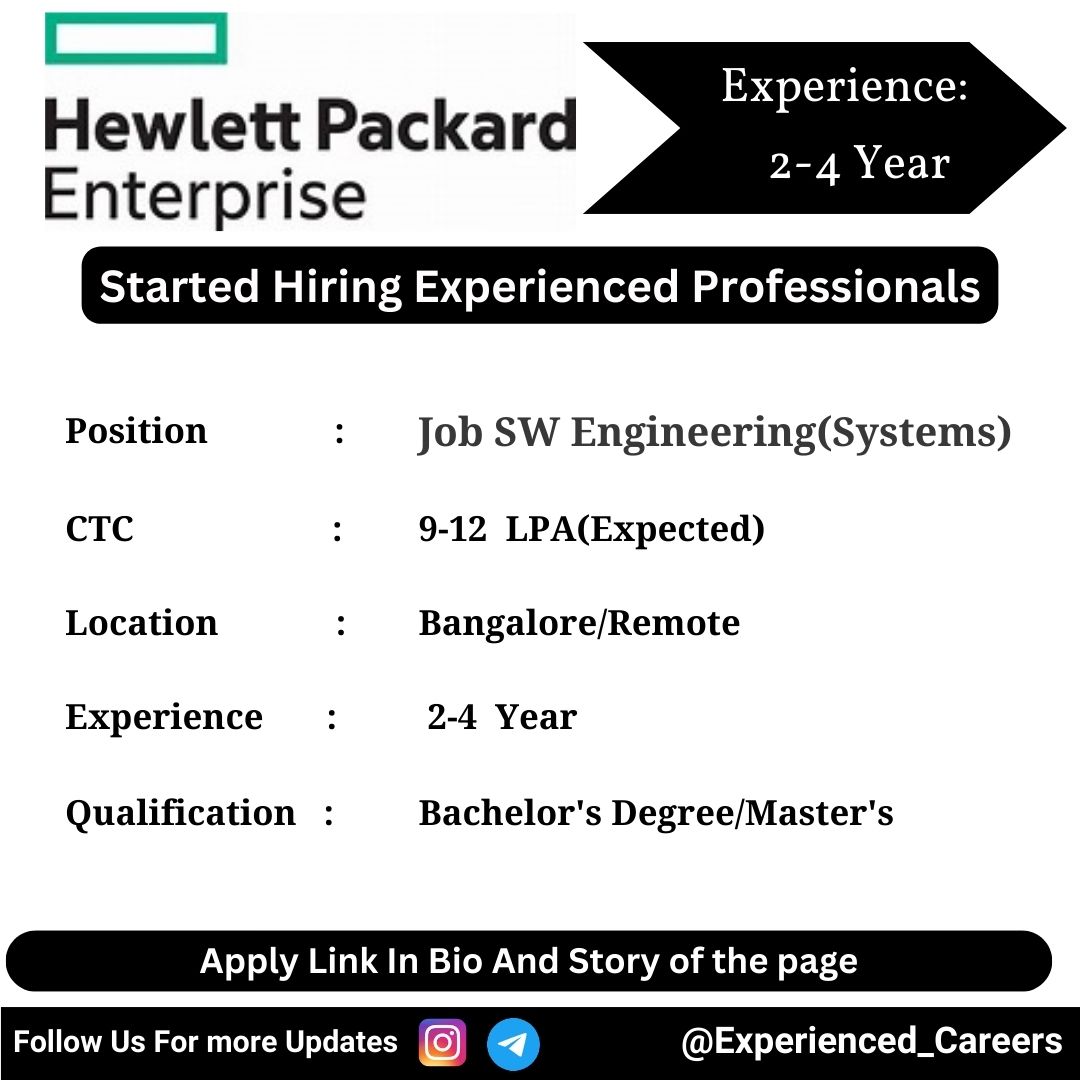 Hewlett Packard Enterprise Off-Campus Drive 2024 Hiring Experienced Candidates for Job SW Engineering(Systems)