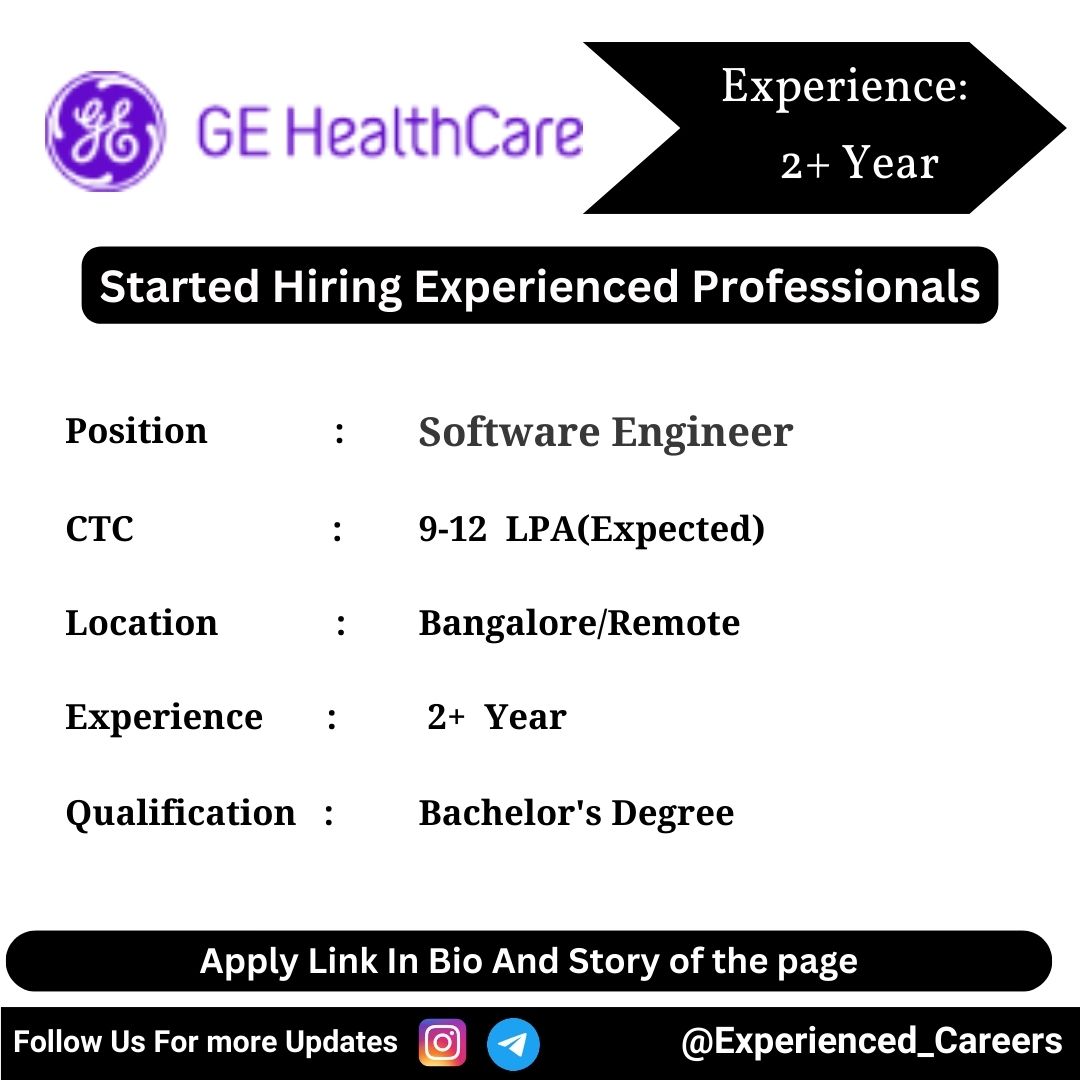 GE HealthCare Off-Campus Drive 2024 Hiring Experienced Candidates for Software Engineer