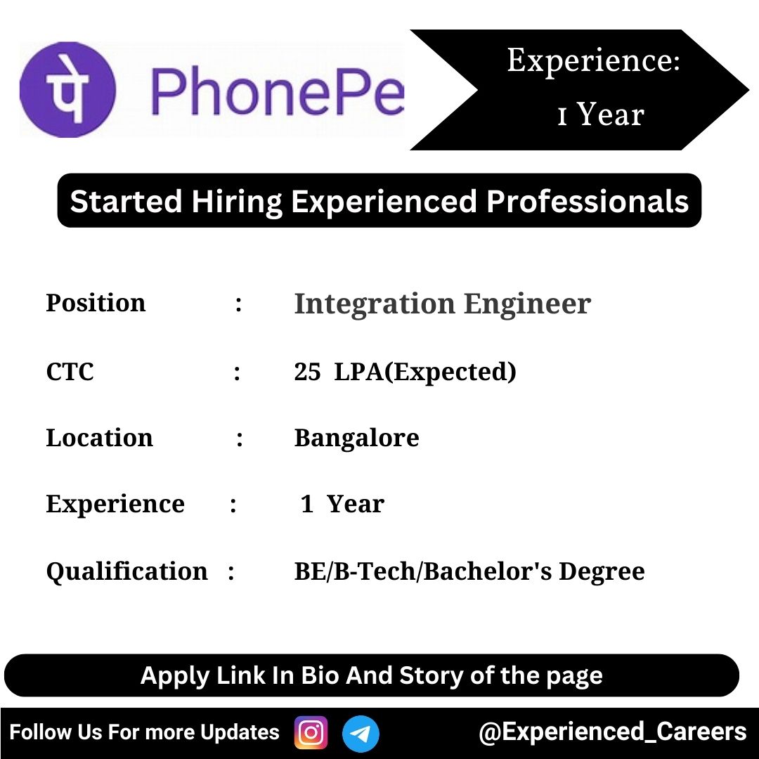 PhonePe Off-Campus Drive 2024 Hiring Experienced Candidates for Integration Engineer