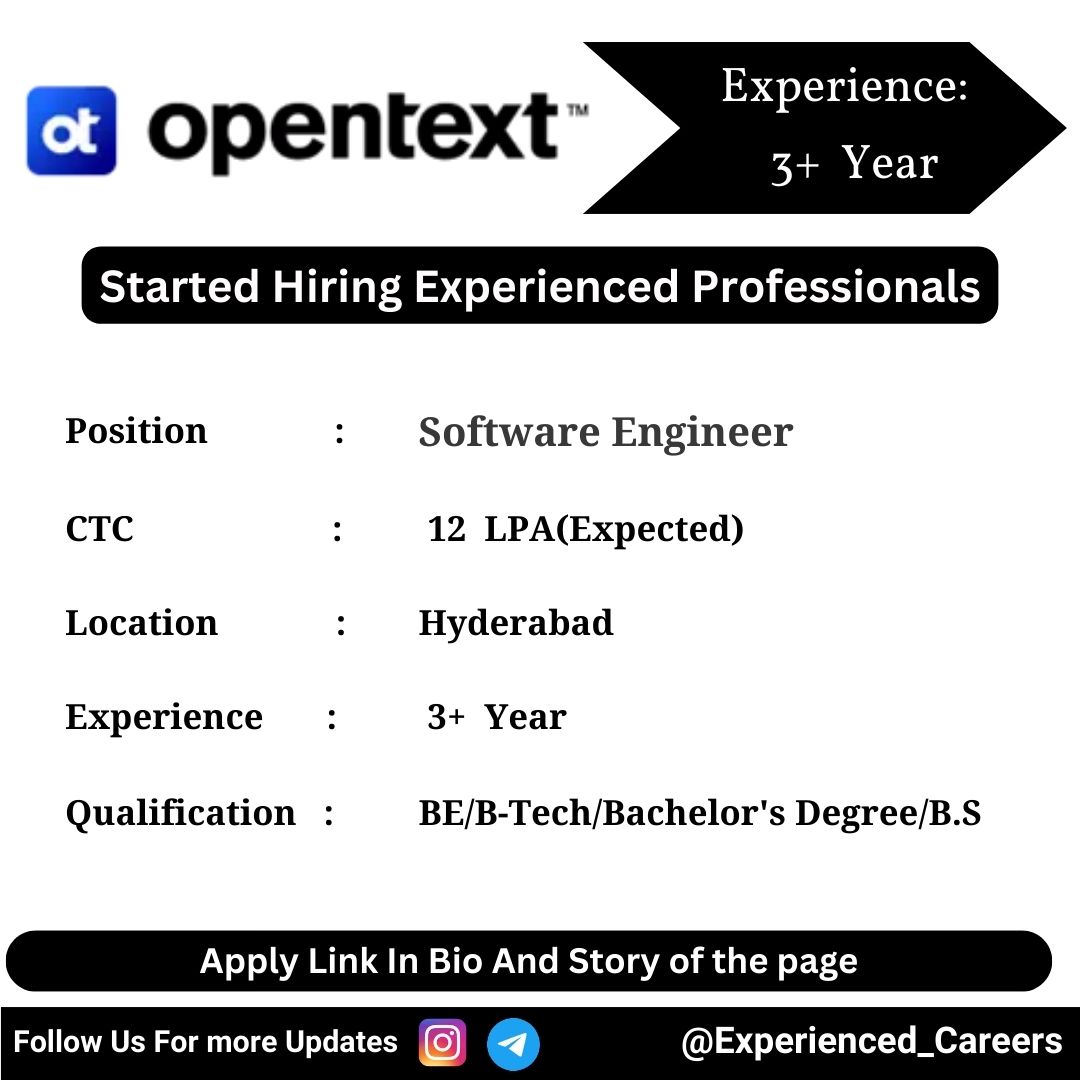 OpenText Off-Campus Drive 2024 Hiring Experienced Candidates for Software Engineer