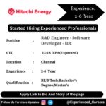 Hitachi Energy Off-Campus Drive 2024 Hiring Experienced Candidates for R&D Engineer - Software Developer - IDC