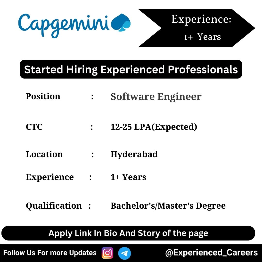 Capgemini Off-Campus Drive 2024 Hiring Experienced Candidates for Software Engineer